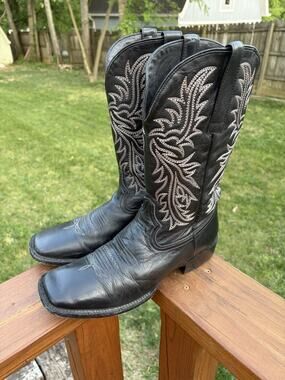 JB Dillon Men's Leather Western Cowboy Boots Square Toe Black Size 10.5D